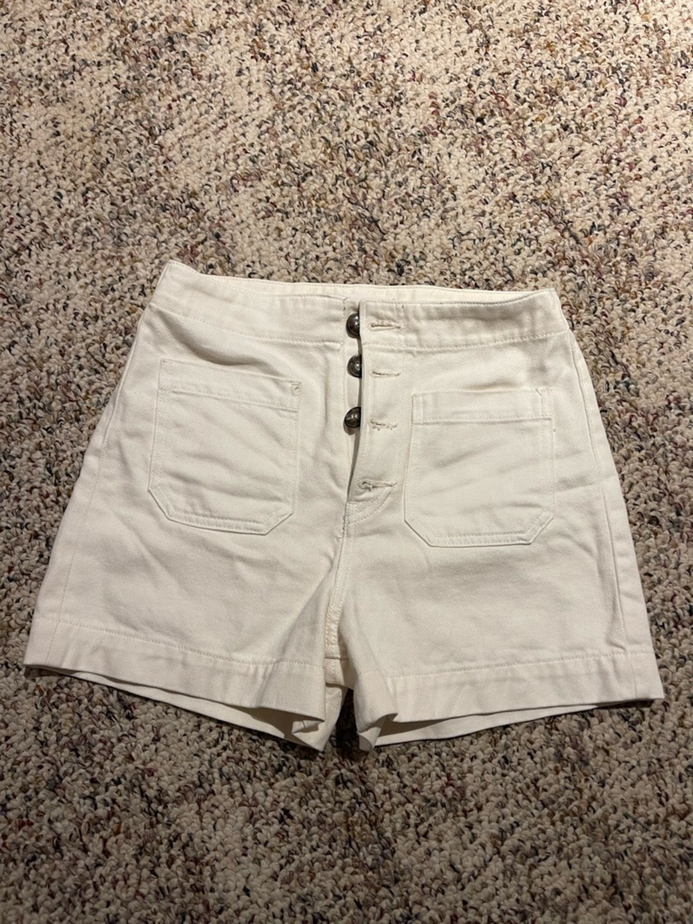 Reformation Ivory High-Rise Eloise Button-Front Organic Cotton Jean Shorts 27